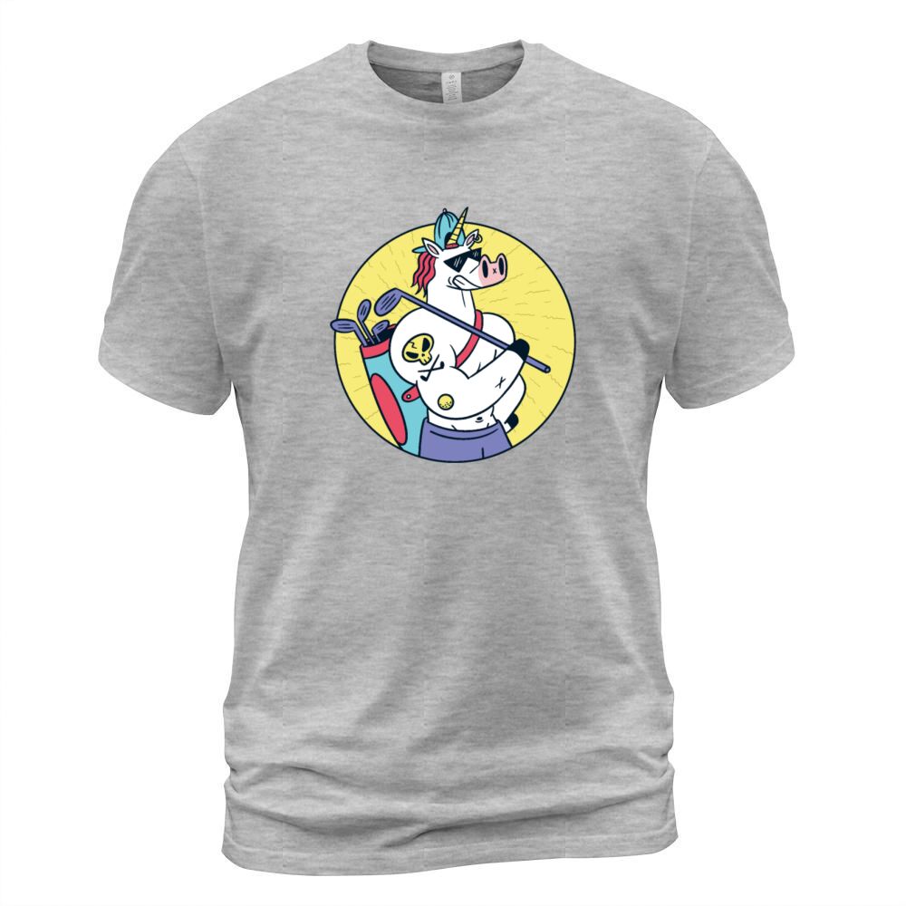 Strong unicorn with tattoo playing golf unicorns Men's T-Shirt