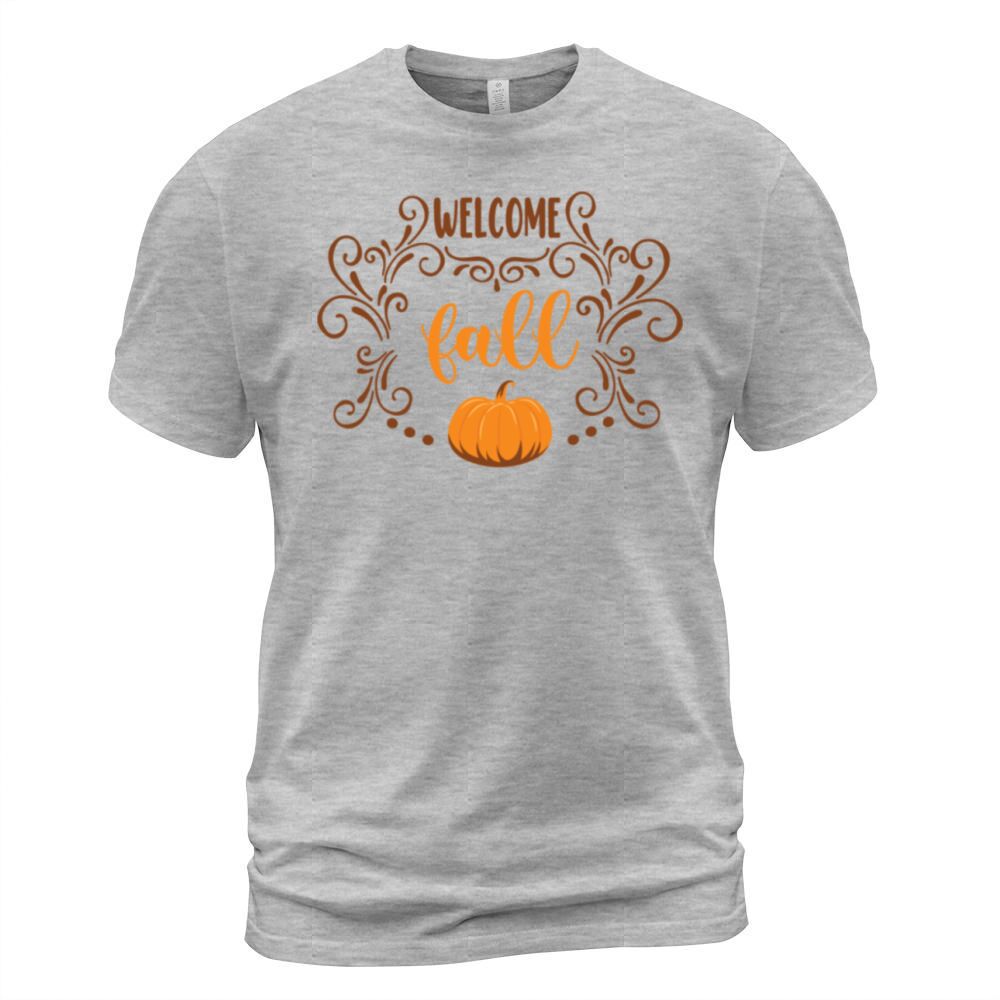Welcome fall quote with decoration and pumpkin Men's T-Shirt