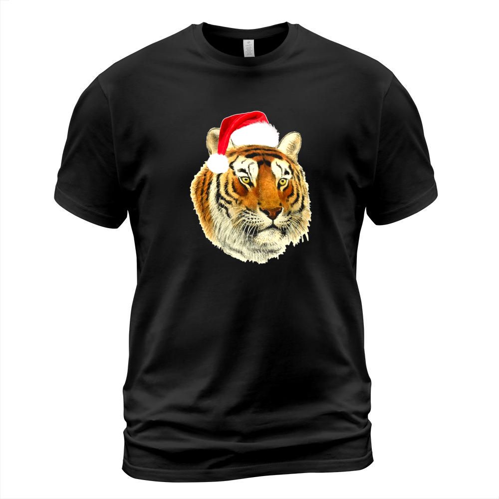 Tiger With Santa Hat Funny Christmas T-shirt T-Shirt Unisex