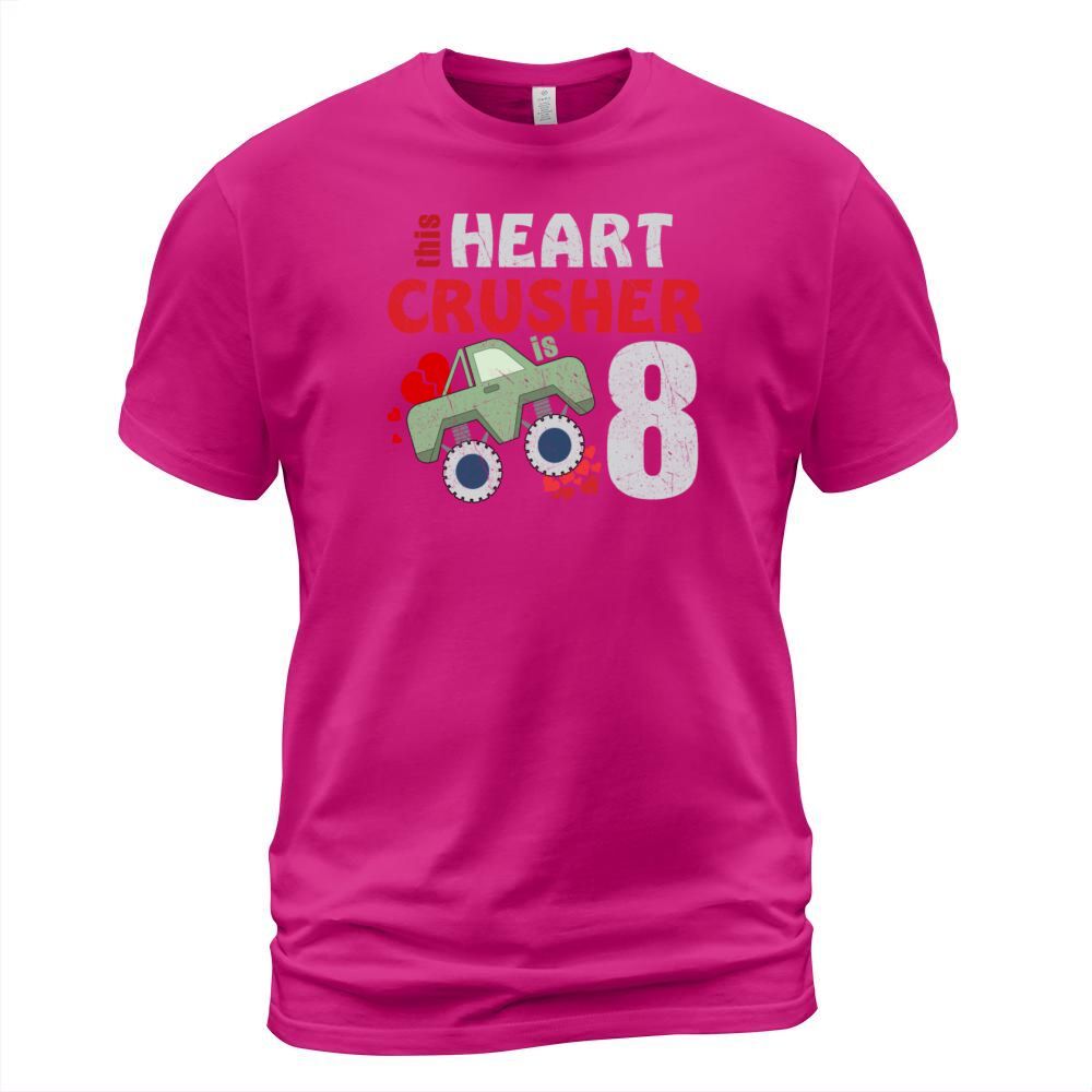 Crusher Heart Is 8 Birth Truck Valentines Day Men's T-Shirt