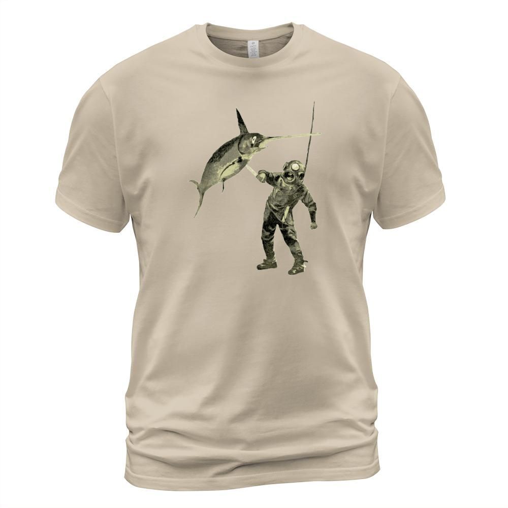 Vintage Diver with Diving Helmet and a Swordfish Men's T-Shirt