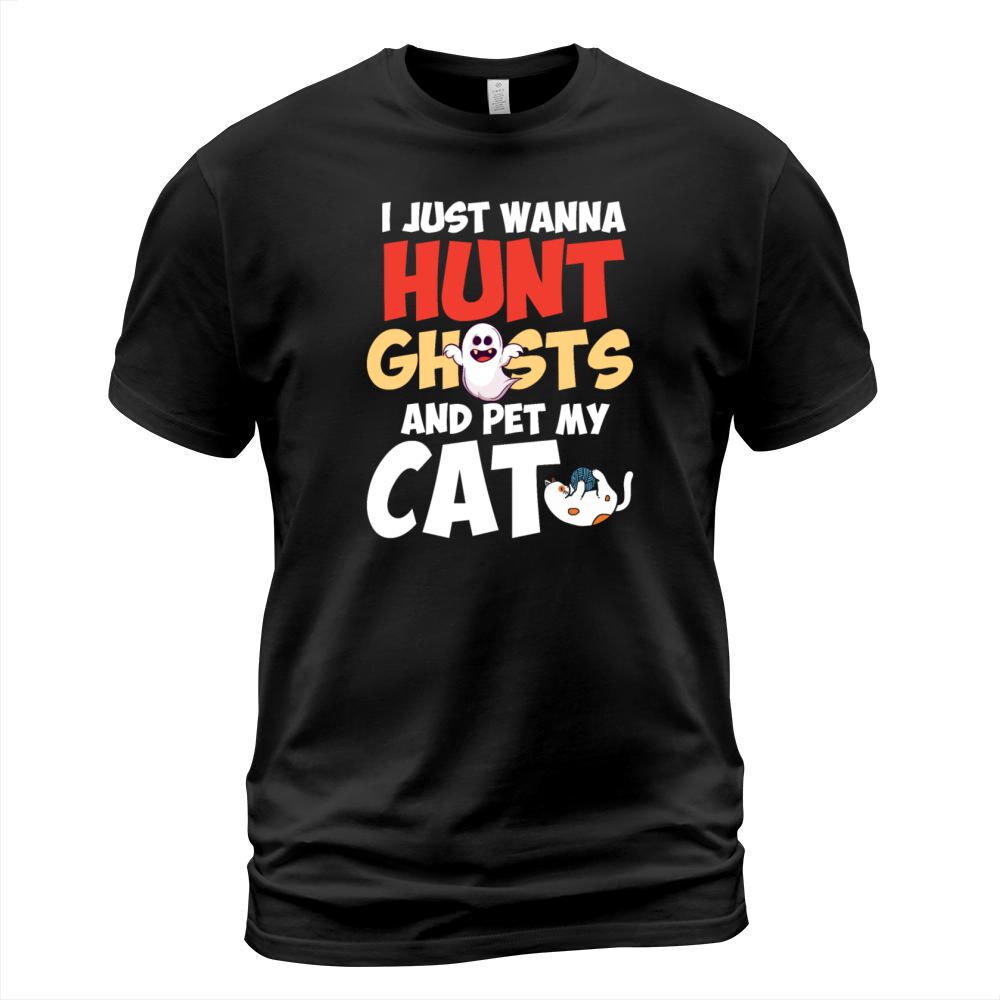 Hunt Ghosts And Pet My Cat Cat Lover Owner Mom Hal Men's T-Shirt