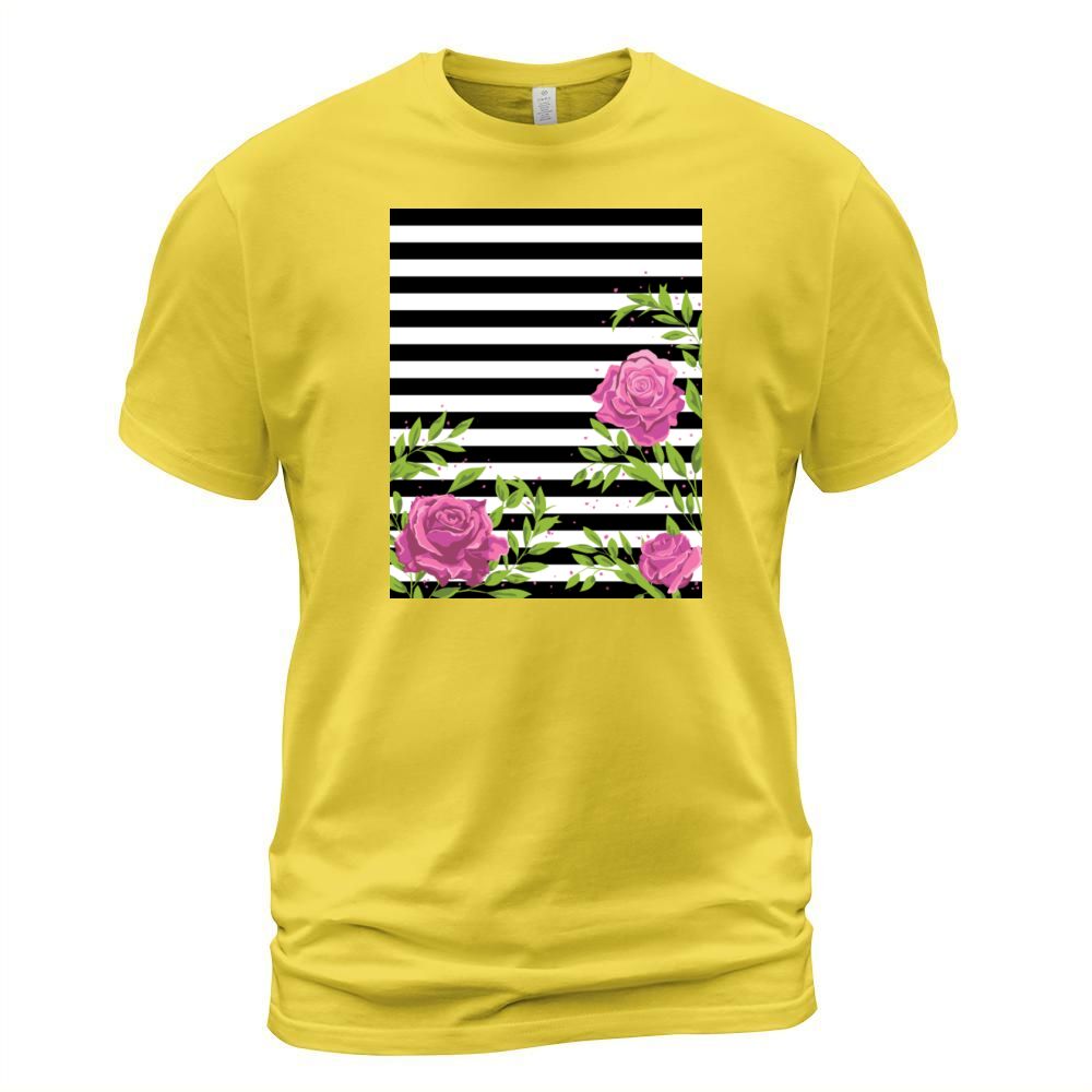 black and white stripes with pink roses Men's T-Shirt