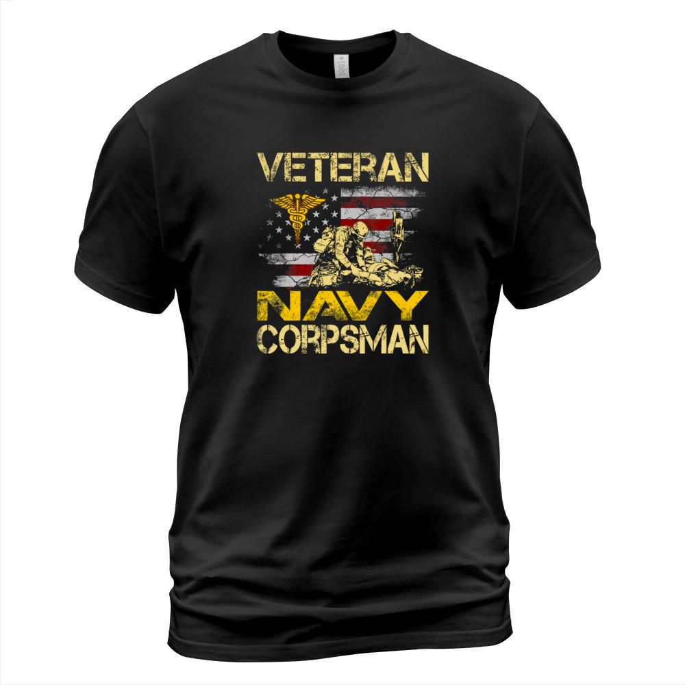 Proud Veteran Navy Corpsman Flag Vintage 4th of July T-Shirt Unisex