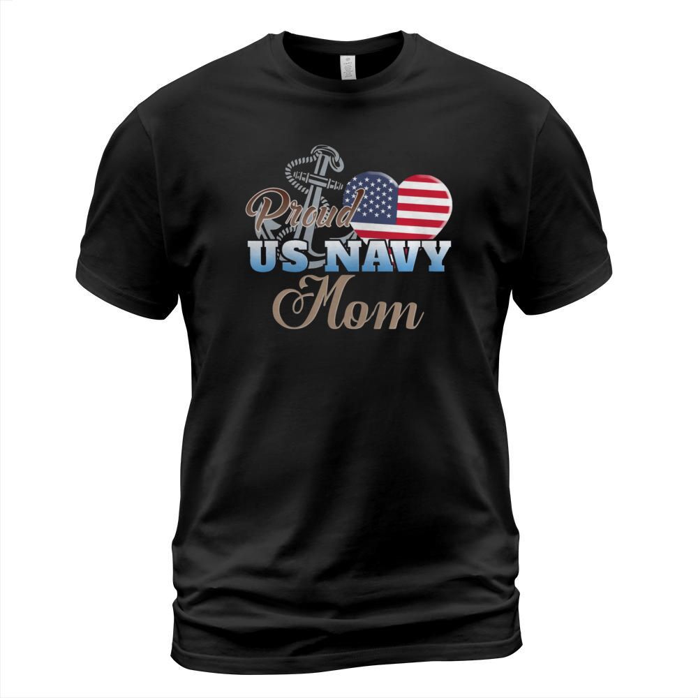 Proud US Navy Mom Shirt - Navy Mom Patriotic Heart T-Shirt Unisex