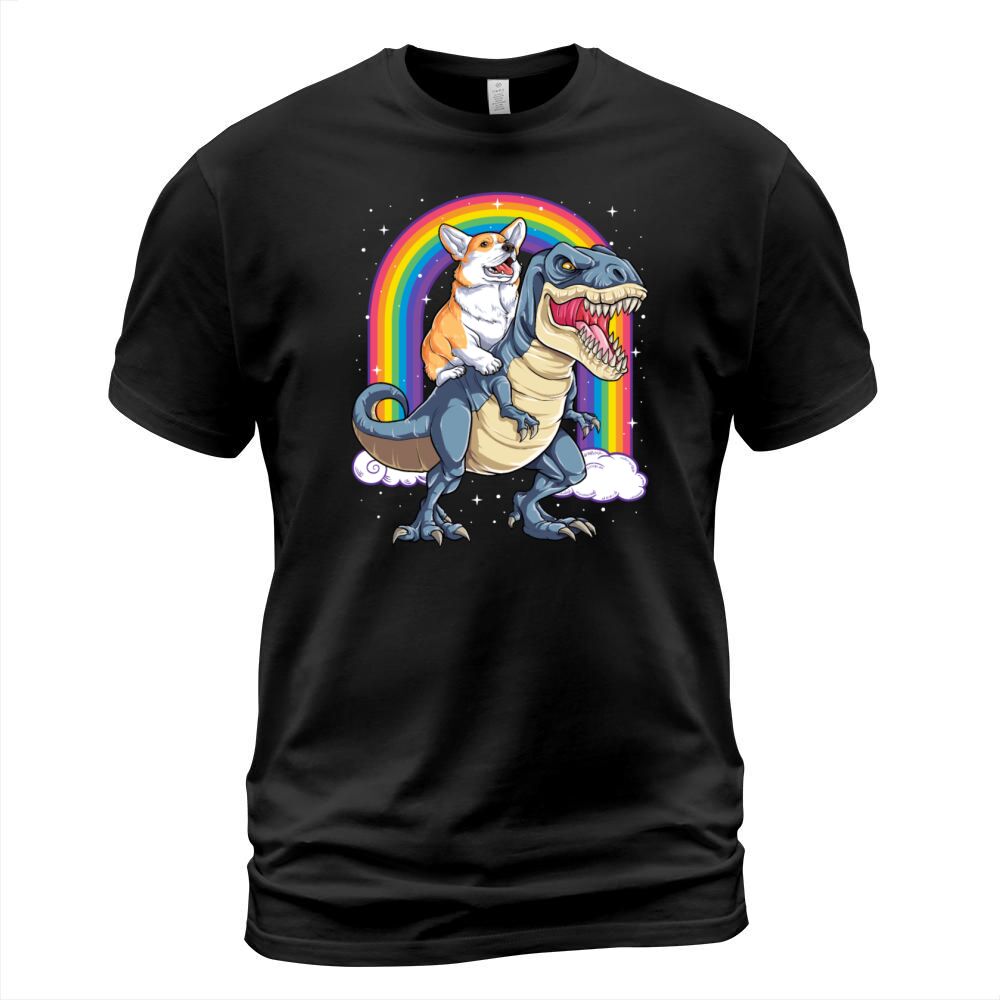 Corgi Riding Dinosaur T rex Shirt Funny Rainbow Men's T-Shirt