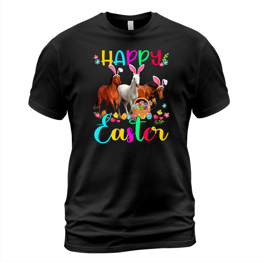 Happy Easter Horse Lover Three Horse Wearing Bunny Ear Premium T Shirt T-Shirt Unisex