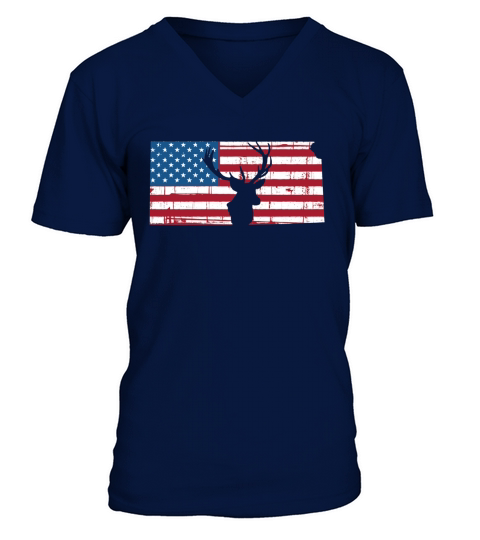 American Flag Kansas Deer Hunting Patriotic T-Shirt V-Neck T-shirt