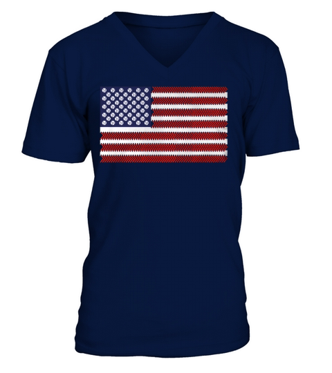 Baseball Flag Baseball Stitches V-Neck T-shirt