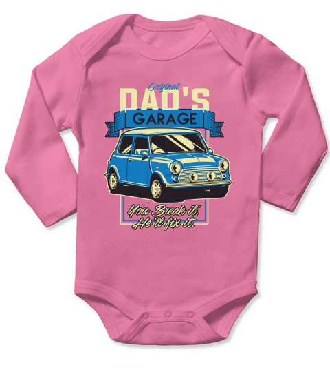 Vintage Car Original dads garage you break it, hell fix it Long Sleeve Baby One-Piece