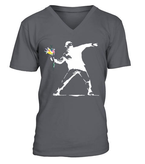 Flower Thrower White   Unofficial Banksy V-Neck T-shirt