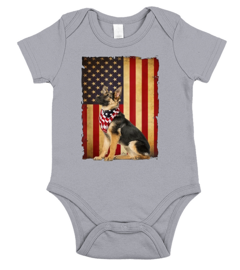 Vintage German Shepherd Dog 4th Of July American Flag shirt Short Sleeve Baby One-Piece