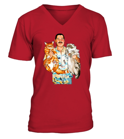 Freddie Mercury hug cats V-Neck T-shirt