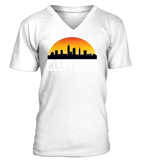 Sunset Skyline Silhouette Of Cleveland V-Neck T-shirt