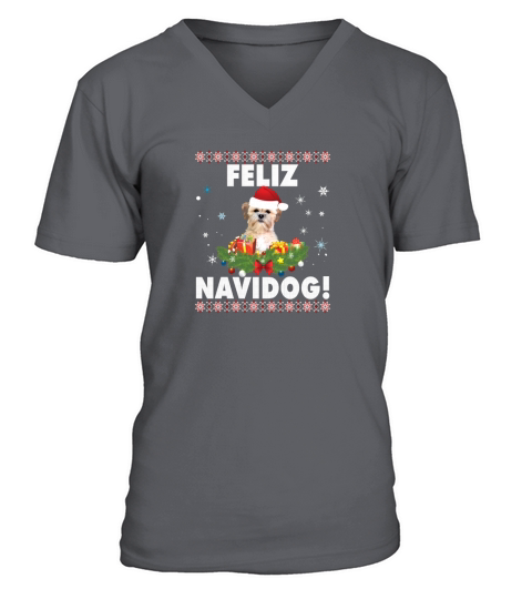 Feliz Navidog Shichon Dog Ugly Christmas Santa V-Neck T-shirt