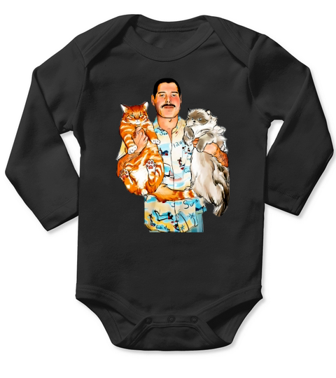 Freddie Mercury hug cats Long Sleeve Baby One-Piece