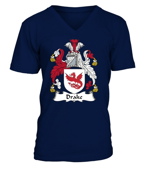 Drake Family Crest Coat Of Arms British Family Crests V-Neck T-shirt