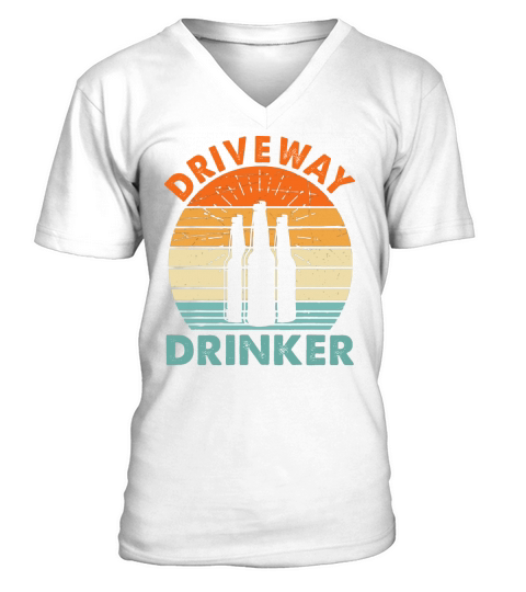 Mens Retro Vintage Driveway Drinker Beer Drinking V-Neck T-shirt