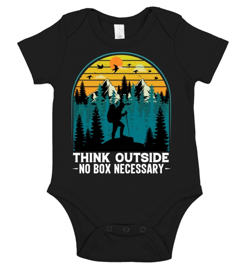 Think Outside No Box Necessary Hiking T Shirt Design (2) Short Sleeve Baby One-Piece