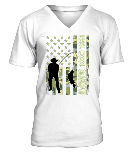 Reel Cool Grandpop Camouflage American Flag Father’s Day Gif shirt V-Neck T-shirt