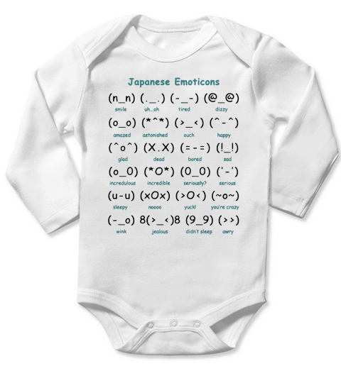 Kaomoji Kawaii (cute) Japanese Text Face Emoticons (emoji) Cool Gifts Tshirt Long Sleeve Baby One-Piece
