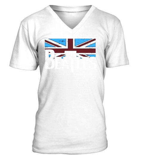 The Beatles British Flag Red,white, and Blue T-shirt V-Neck T-shirt
