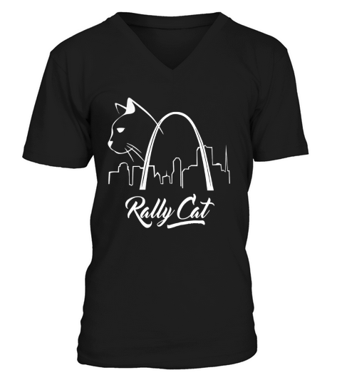 Vintage Graphic Rally Cat Sketch Art V-Neck T-shirt