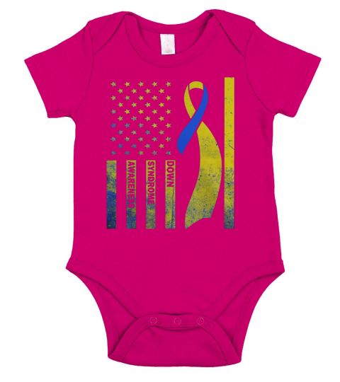 Down Syndrome Awareness Shirts American Flag Ribbon Tee Short Sleeve Baby One-Piece