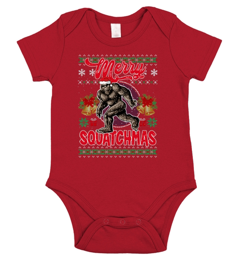 Merry Squatchmas Bigfoot Ugly Christmas shirt Short Sleeve Baby One-Piece