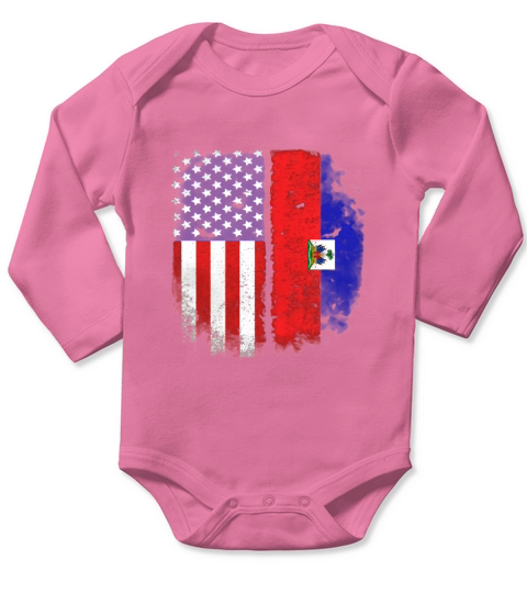 American Haitian Flag T-shirt Haiti Pride Heritage Tee Long Sleeve Baby One-Piece