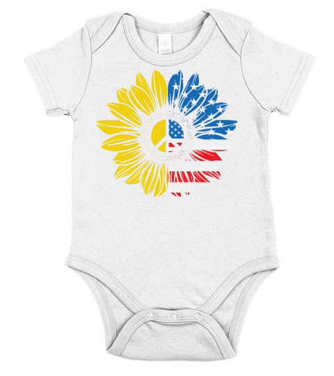 Sunflower USA Flag Patriotic 4th of July Short Sleeve Baby One-Piece
