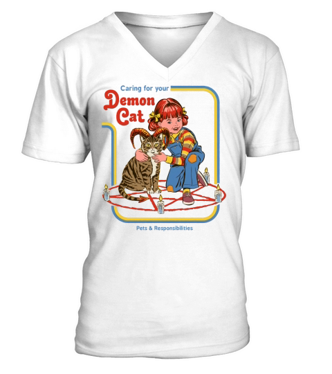 Caring for your Demon Cat V-Neck T-shirt