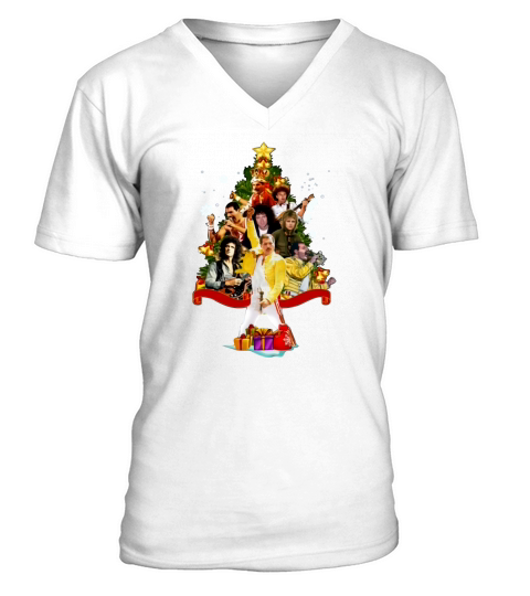 Freddie Mercury Queen Merry Christmas tree shirt V-Neck T-shirt