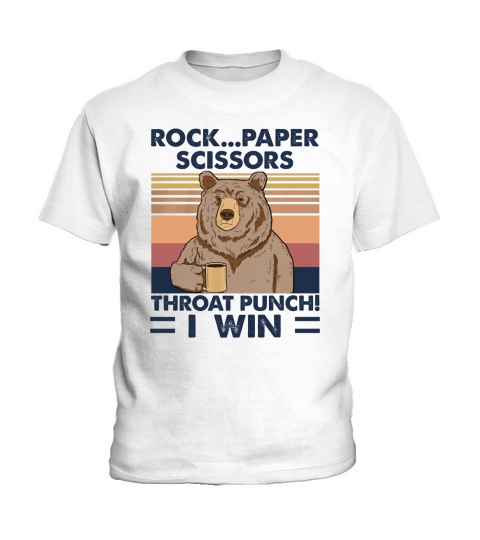 Bear Rock paper scissors throat punch I win Vintage retro Kids T-Shirt