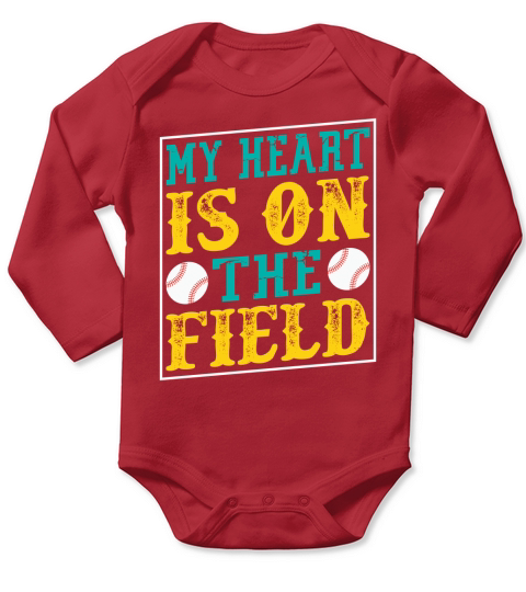My heart is on the field Long Sleeve Baby One-Piece
