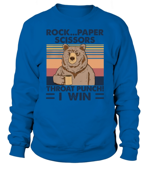 Bear Rock paper scissors throat punch I win Vintage retro Sweatshirt Unisex