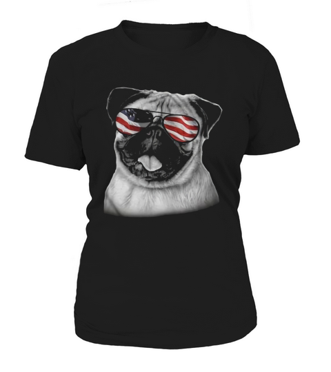 Funny Pug American Flag Dog T-Shirt 4th of July Patriotic Women's T-Shirt