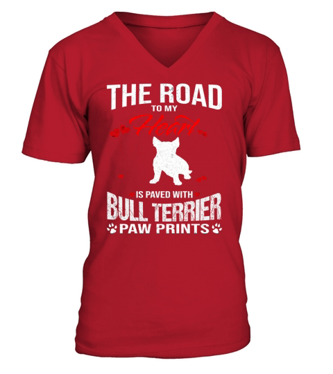 Bull Terrier Paw Prints The Road To My Heart Dog V-Neck T-shirt
