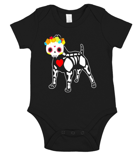 Pit Bull Dog Skeleton Floral Design - Halloween Gifts Ideas Short Sleeve Baby One-Piece