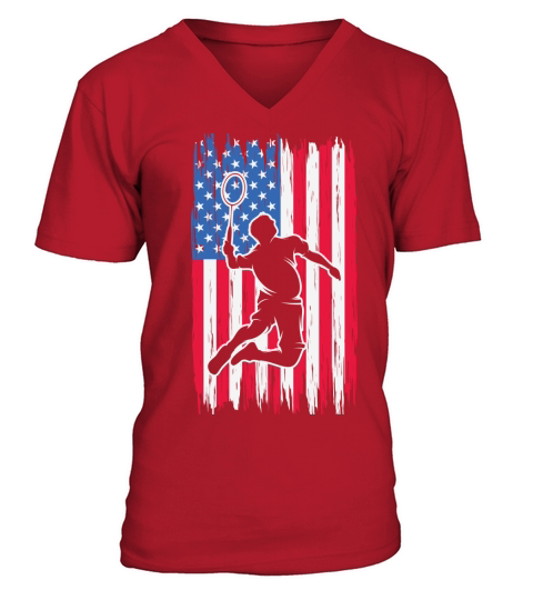 American Flag Badminton Player V-Neck T-shirt