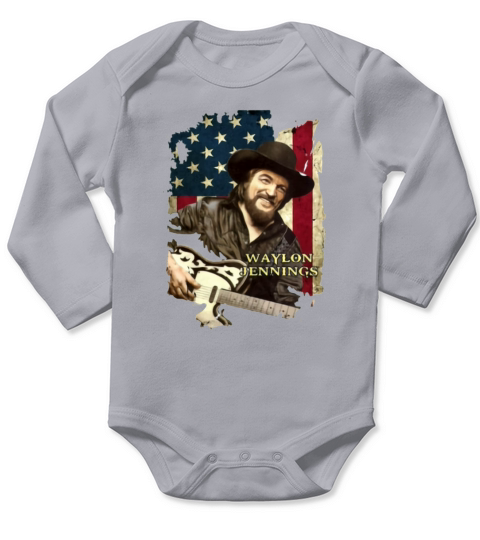 American flag Waylon Jennings shirt Long Sleeve Baby One-Piece