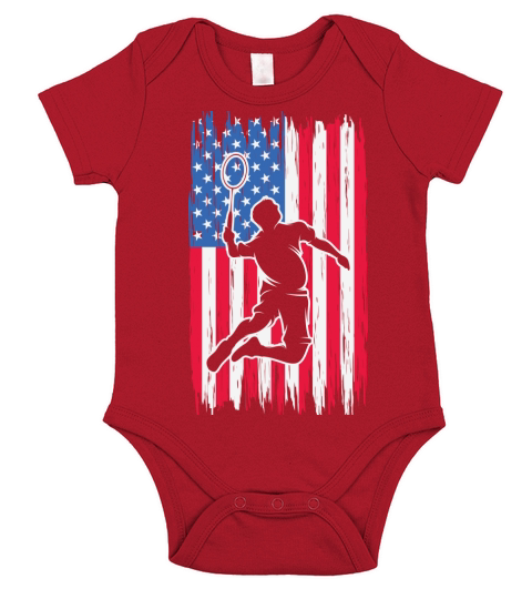 American Flag Badminton Player Short Sleeve Baby One-Piece
