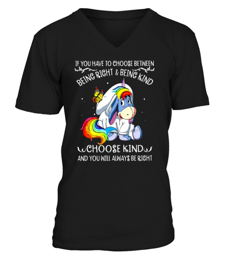 Unicorn Eeyore if you have to choose between being right and kind t-shirt V-Neck T-shirt