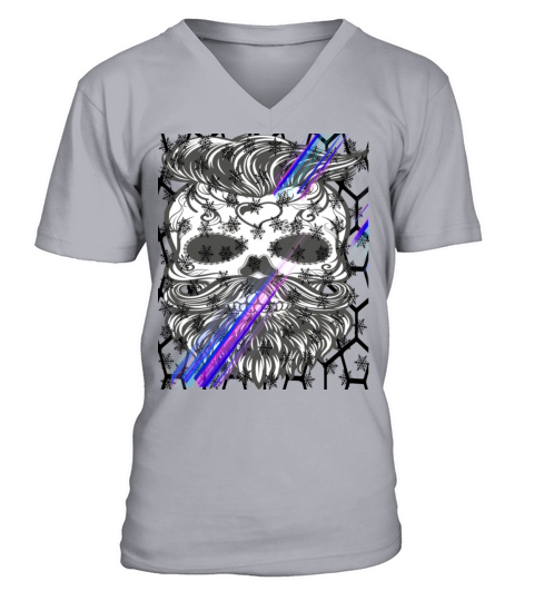 Awesome skull with beard and hair V-Neck T-shirt