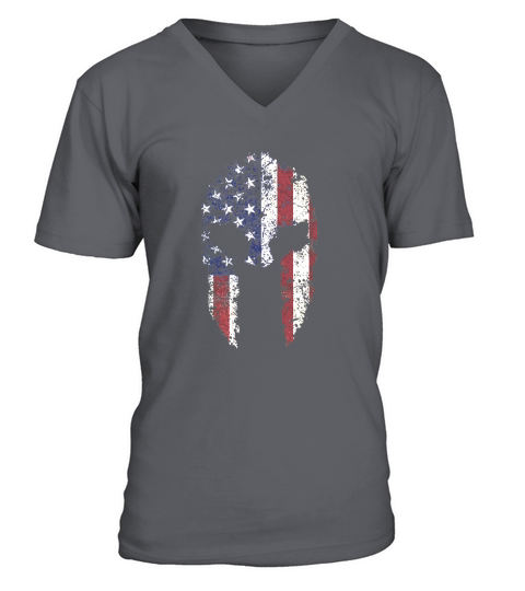 American Spartan Warrior Helmet Patriotic Flag TShirt V-Neck T-shirt
