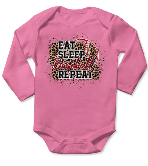 Eat sleep baseball repeat Long Sleeve Baby One-Piece