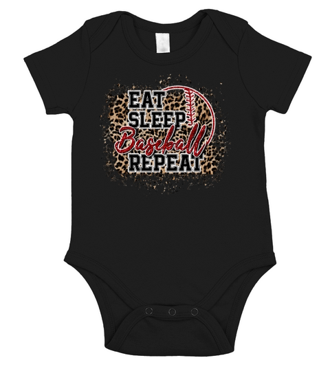 Eat sleep baseball repeat Short Sleeve Baby One-Piece