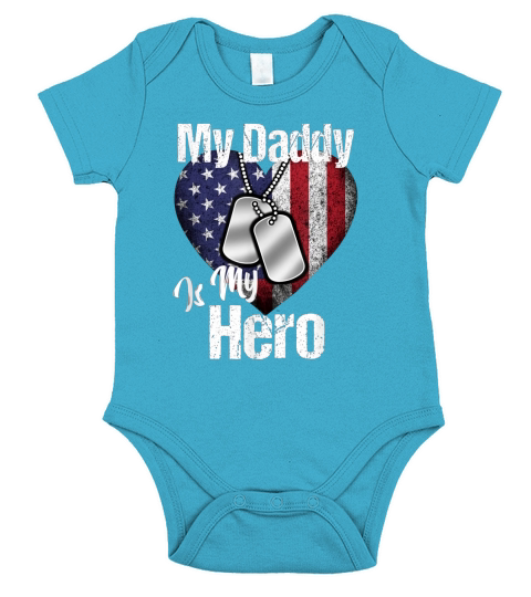 My Daddy Is My Hero Shirt Military Dog Tags USA Flag Heart Short Sleeve Baby One-Piece