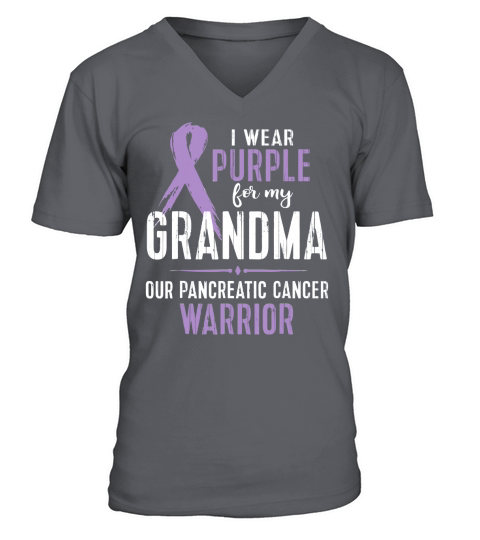 I Wear Purple For My Grandma Our Pancreatic Cancer Warrior shirt V-Neck T-shirt