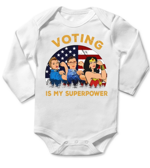 Voting Is My Superpower American Flag Independence Day Long Sleeve Baby One-Piece